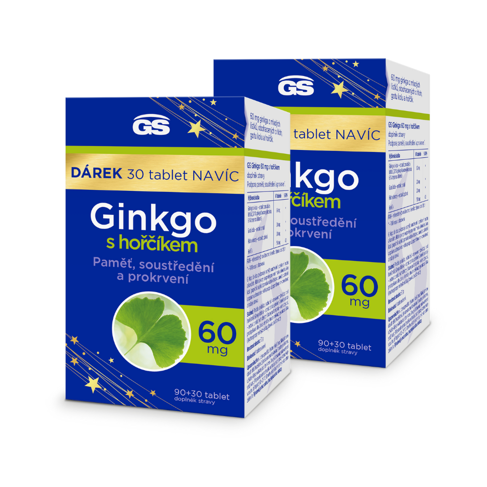 Levně GS Ginkgo 60 mg s hořčíkem, 2 x 90+30 tablet NAVÍC, dárkové balení 2024