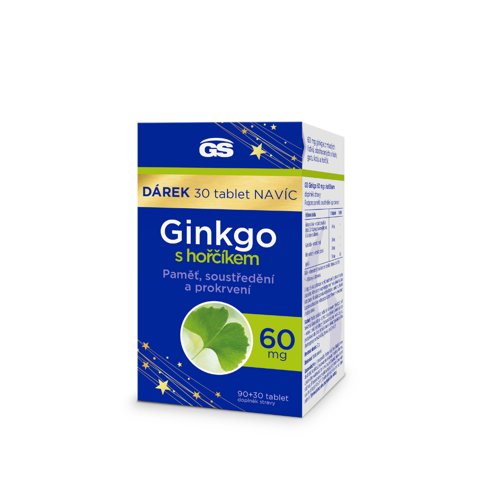 GS Ginkgo 60 mg s hořčíkem, 90+30 tablet NAVÍC, dárkové balení 2024