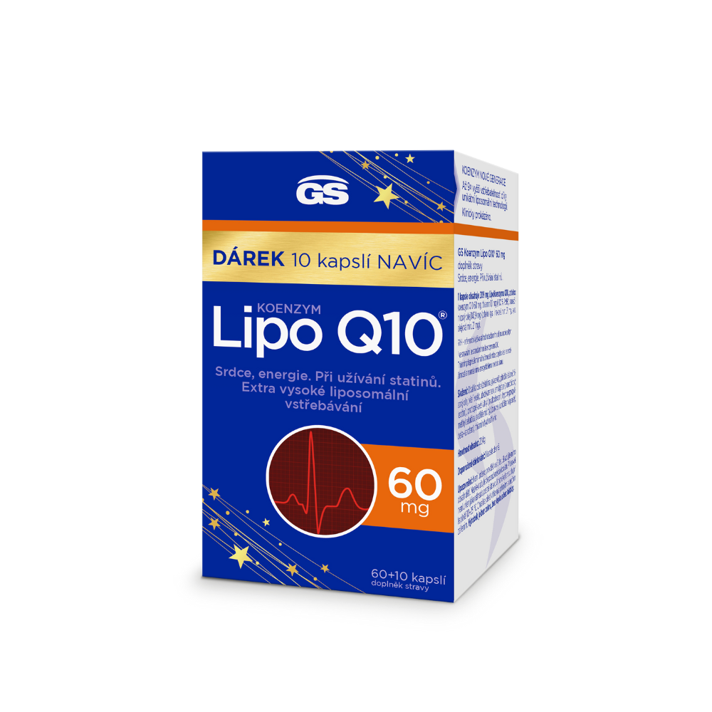 GS Koenzym Lipo Q10 60 mg, 60+10 kapslí NAVÍC, dárkové balení 2024