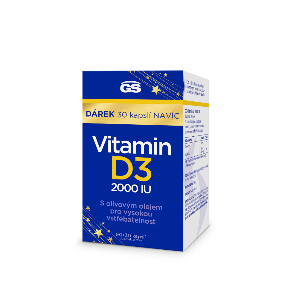 GS Vitamin D3 2000 IU, 90+30 kapslí NAVÍC, dárkové balení 2024